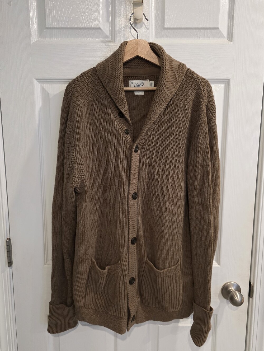 Grayers Cotton Shawl Collar Cardigan Sweater Medium Brown